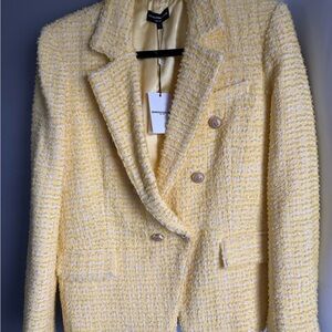 Generation Love Pale Yellow Tweed Double-Breasted Blazer